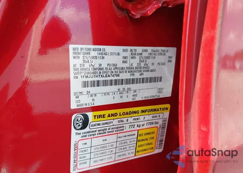 2020 Ford Expedition Xlt z USA, uszkodzony, nr VIN 1FMJU1HTXLEA74798